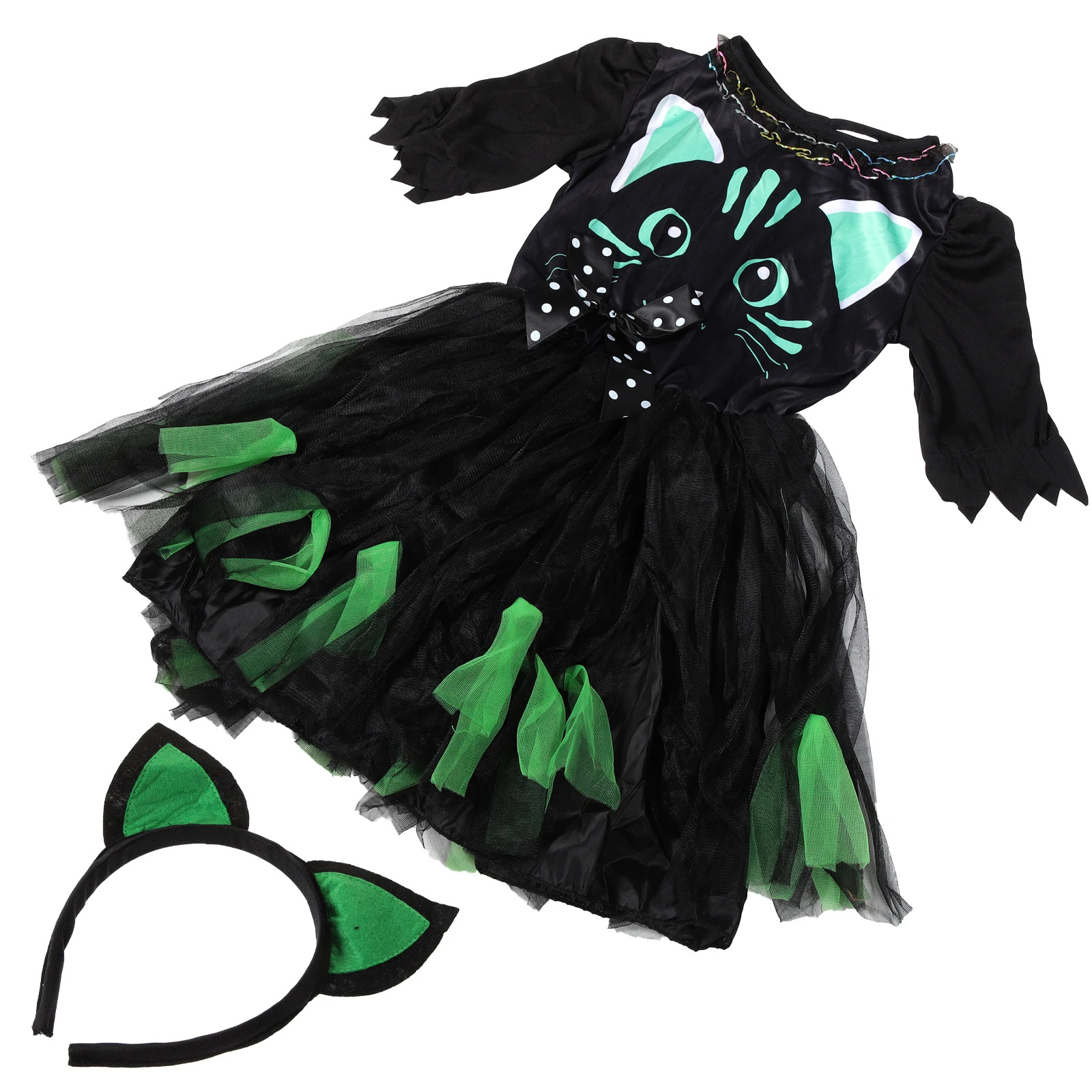 

1 set 1 Set Halloween Kids Cat Dress Children Girl Costume Set Cute Cosplay Party Carnival Masquerade Outfit With Headband