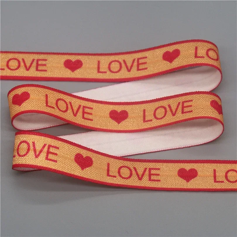 DHK 5/8\'\' 5yards Love Sister Life Happy Printed Fold Elastic FOE Stretch Ribbon Decorations Craft DIY Sewing E2118