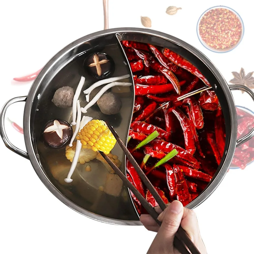 

Shabu Shabu Hot Pot 12" Stainless Steel Hot Pot Pot with Glass Lid, Dual Side Split Pot Korean Ramen Pot for Induction Cookers