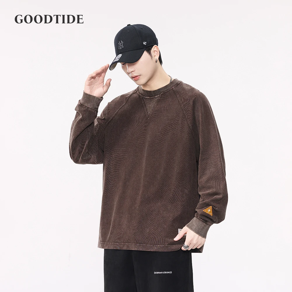 

Модная мужская футболка с длинными рукавами в американском стиле ретро, весна-осень 2021, новый свободный топ с круглым вырезом, пуловер