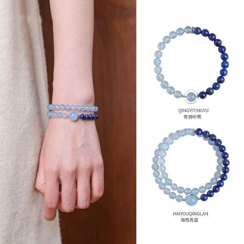 Collection Grade Imperial Lapis Lazuli Double Circle Bracelet Women Exquisite Aquamarine Crystal Bracelet Double Circle Gifts