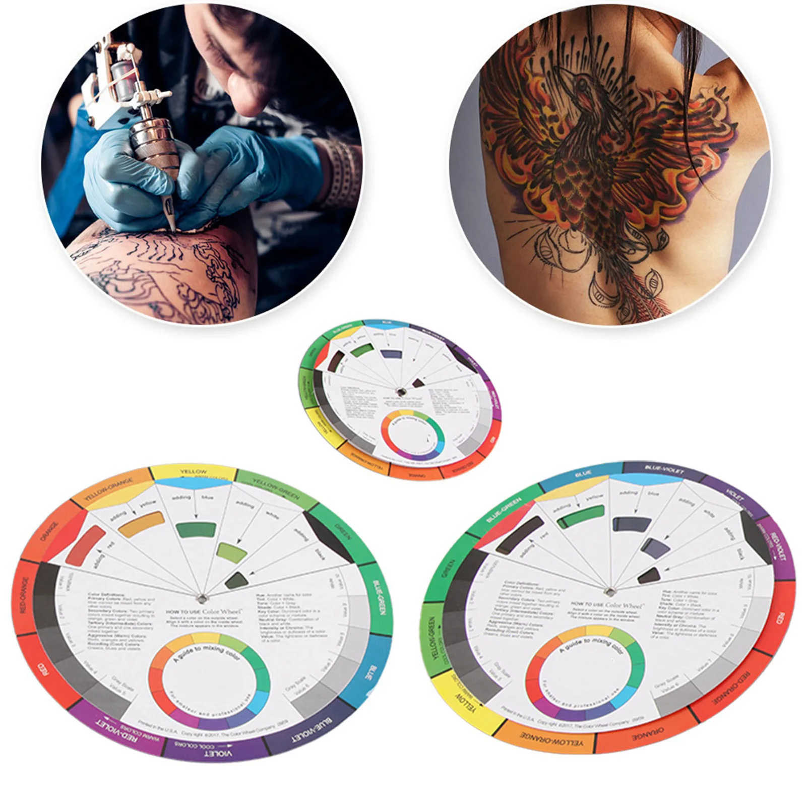 Tattoo Color Wheel Pigment Color Wheel Mixing Tattoo Accessory 3pcs Color Mixing Guide