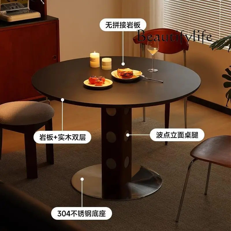 X35 Medieval Round Table Retro Metal Legs Round Dining Table Nordic Solid Wood Rock Slab Dining Table