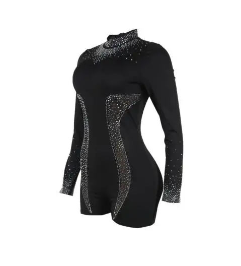 

Women's Glittery Long Sleeve Fashion Slim Fit Jumpsuit Hot Stamping Cutout Design Perfect for Party