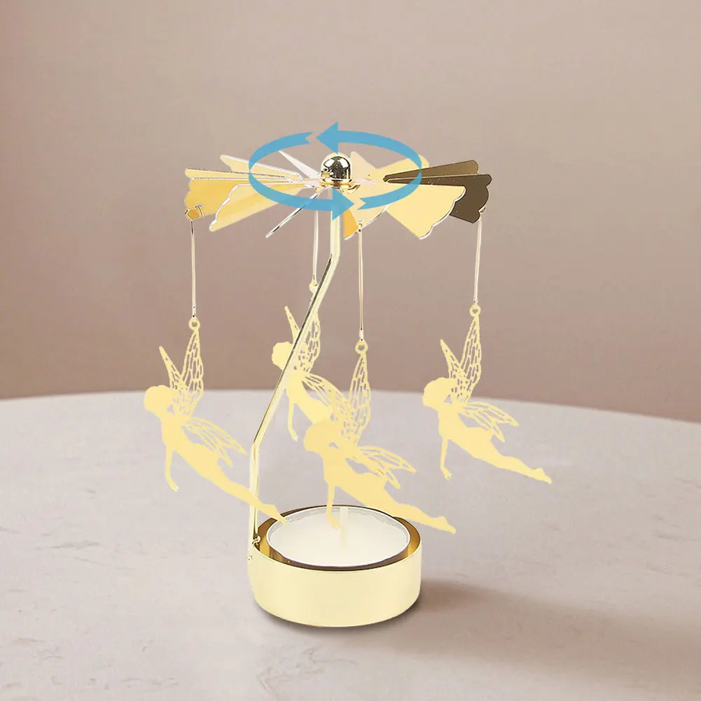 Portacandele rotante in metallo Portacandele a carosello Candeliere a mulino a vento per decorazioni da tavola per feste di Natale, San Valentino