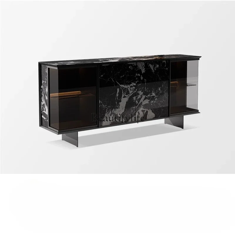 

56Italian minimalist entrance cabinet Modern minimalist rock slab light luxury glass display locker