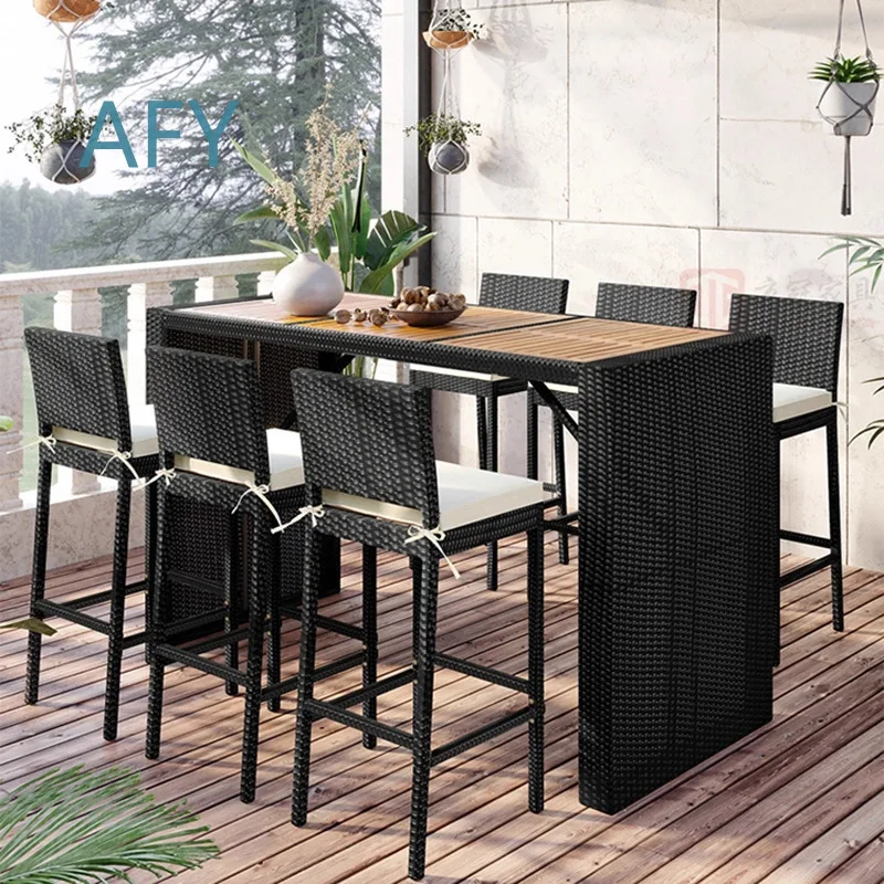 Outdoor Bar Stool for Patio Garden Balcony Deck Outdoor Furniture High Back Wicker Chair for Outdoor Bar Table Rattan Bar