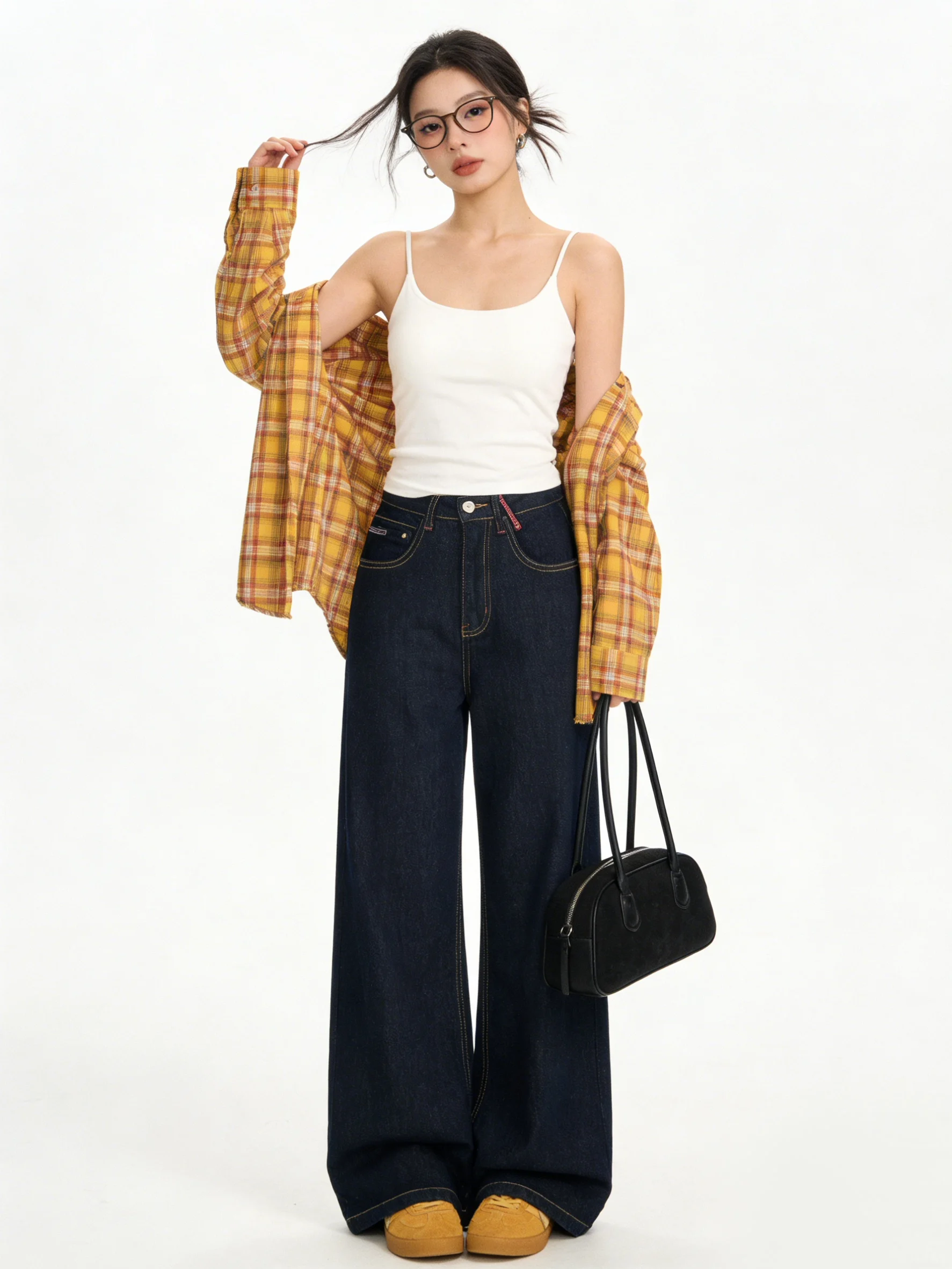 

Retro High Waist Wide Leg Soft Denim Jeans Women Loose Slim Straight Long Casual Versatile Blue Spring Summer Ladies Jeans