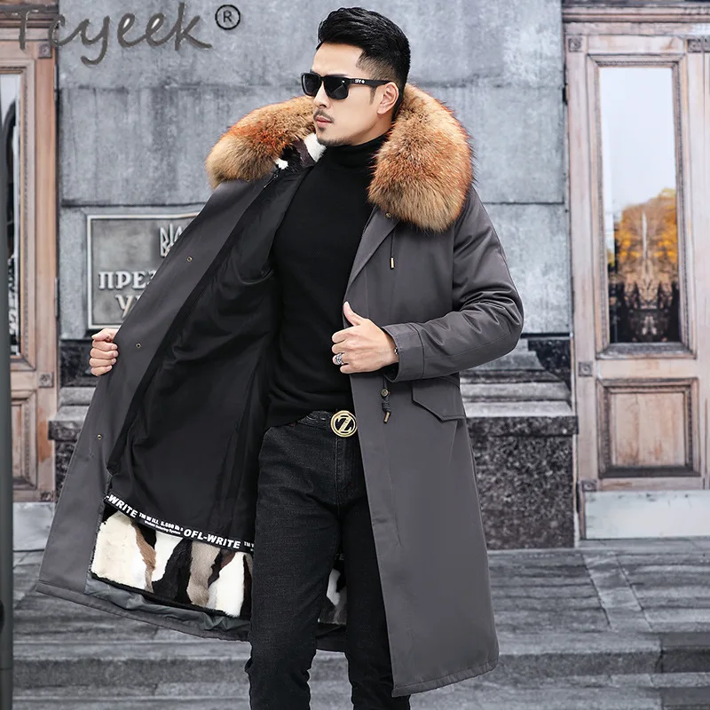 

Tcyeek Real Mink Fur Parka 2023 Winter Jacket Men Fashion Warm Fur Coats Raccoon Dog Fur Collar Korean Clothes Casaco Masculino