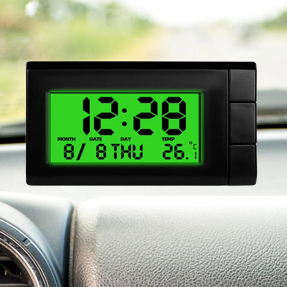 2 In 1 Electronic Clock Temperature Gauge Mini Backlight Car Dashboard Clock Car Thermometer Interior Digital Alarm Clock Parts