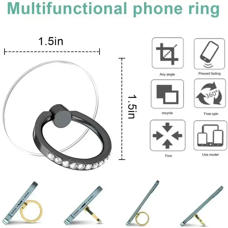 360 °   Suporte giratório do anel do telefone brilhante do diamante - suporte transparente do aperto do dedo para todos os smartphones 2025