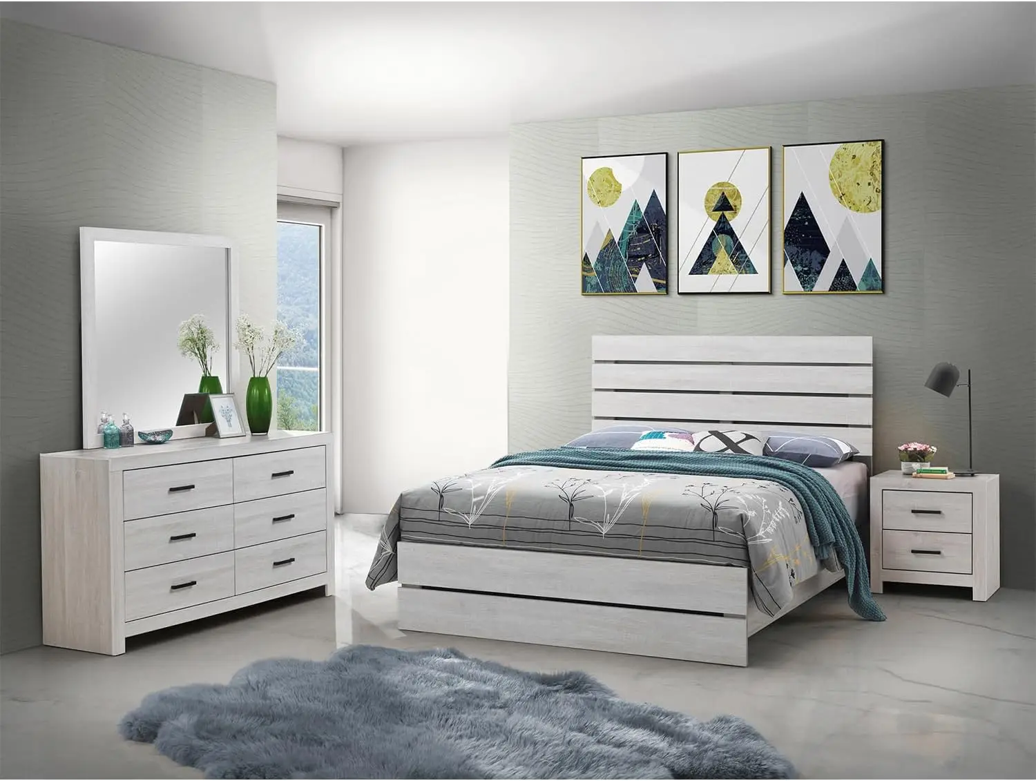 4-Piece Panel Bedroom Set, Queen, Coastal White