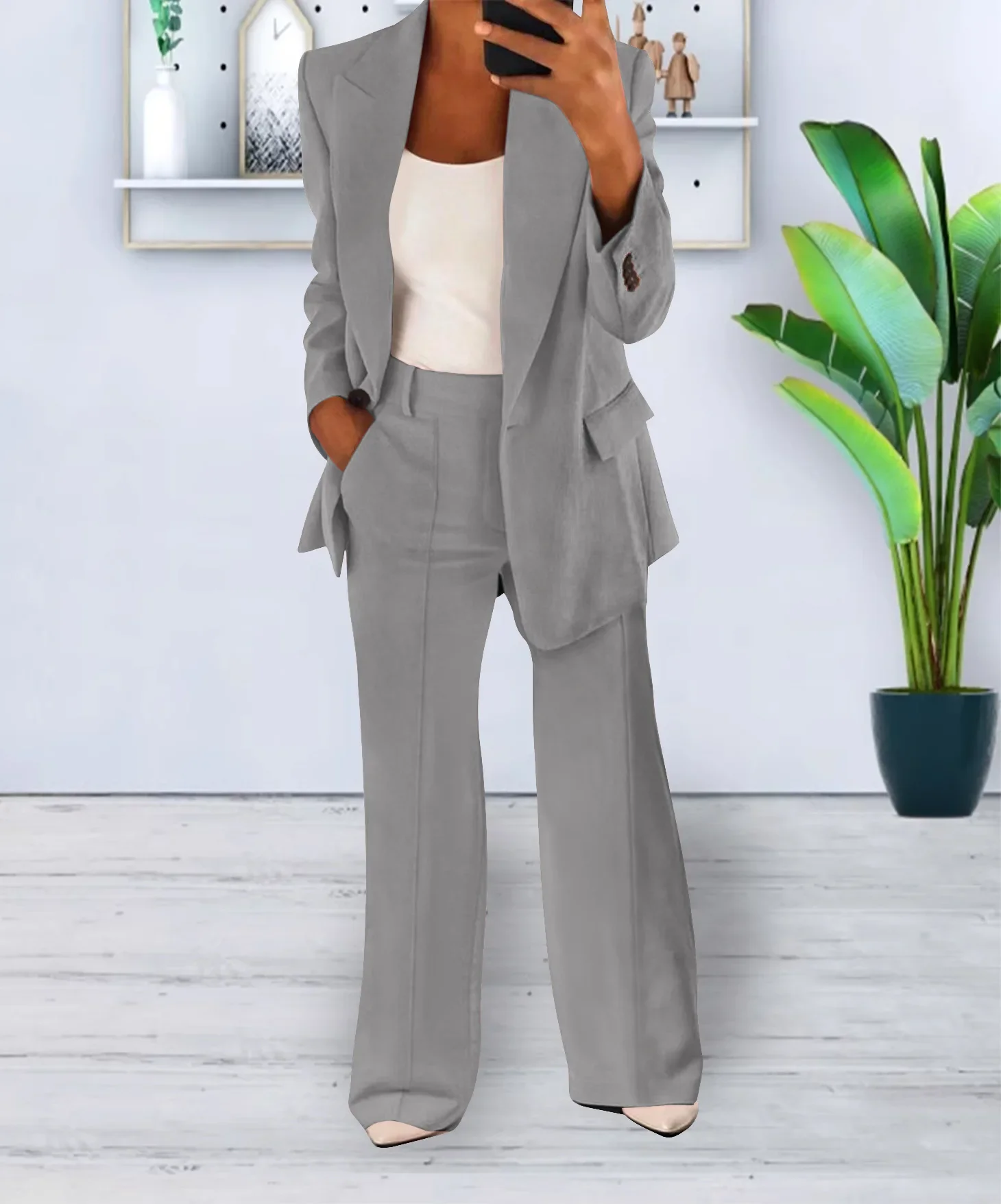 Veste et pantalon décontractés à manches longues pour femmes, blazer femme, veste imbibée polyvalente, mode automne et hiver, ensemble 2 pièces, 2024