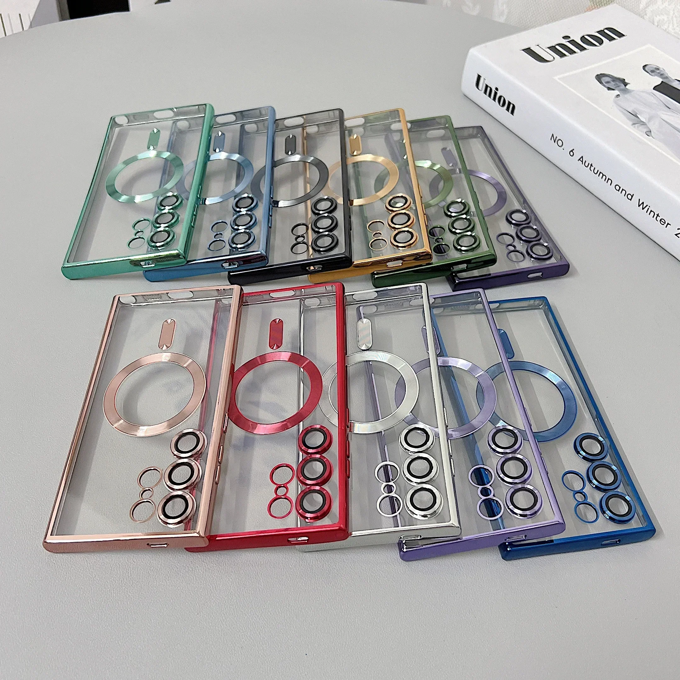 Plating Transparent Magsafe Phone Case for Samsung S25 Edge S24 Plus S22 S21 S23 Ultra S20 Magnetic Wireless Charge Soft Cover