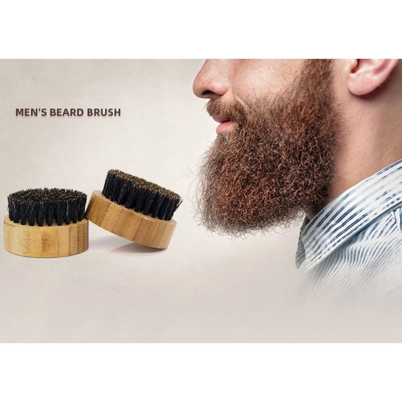 Men Beard Grooming Round for Facial Hair Boar Bristle Brush Adds & Softnes