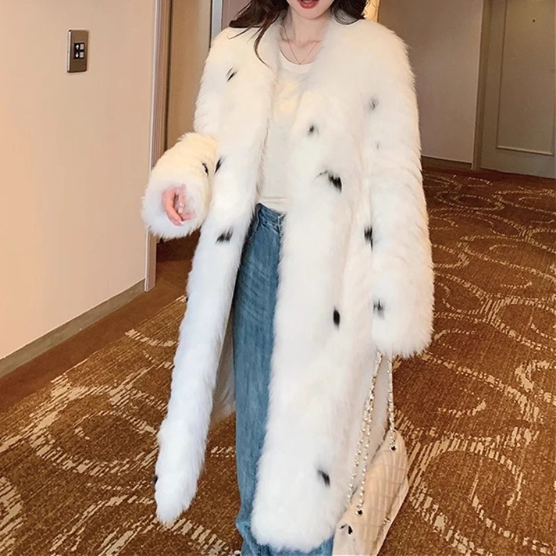

Faux Fur Long Coats Women Jackets V Neck Coat Thick Warm Y2k Streetwear Leopard Print Jacket Work Outerwear Autumn Winter