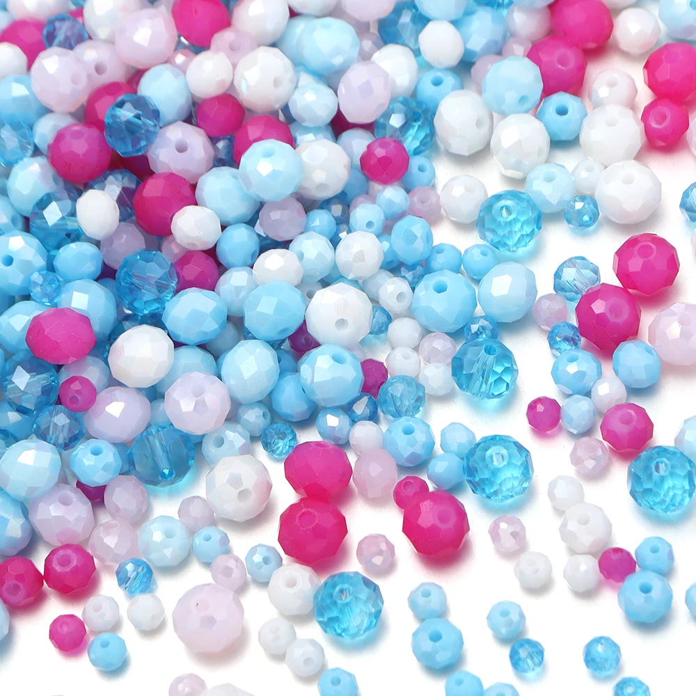 100-200pcs/lot 4/6/8mm Pink Blue Series Faceted Glass Beads Crystal Beads For Jewelry Making DIY Necklace Bracelet