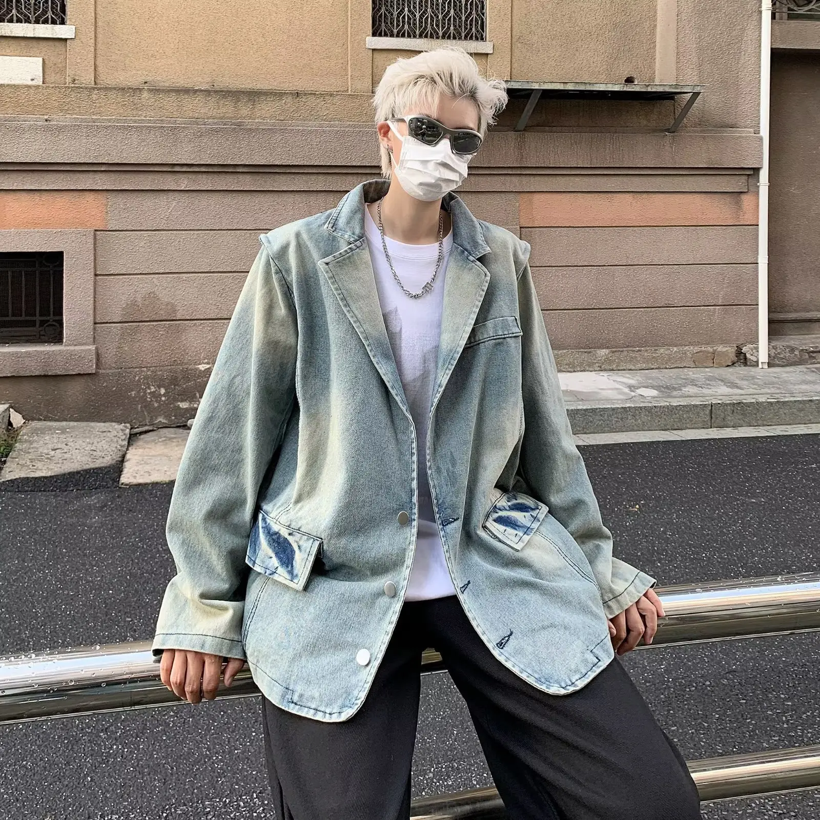 

Джинсовый джинсовый джинсовый джерт в стиле ретро для мужчин, весенне-осенний свободный костюм с воротником, модная молодежная верхняя одежда