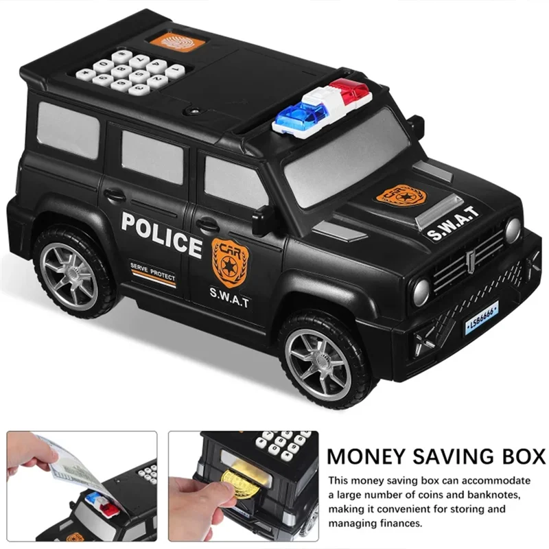 フルデジタル指紋貯金箱パトカーキッズパスワード貯金箱貯金箱子供のためのパスワードパズルロッカー