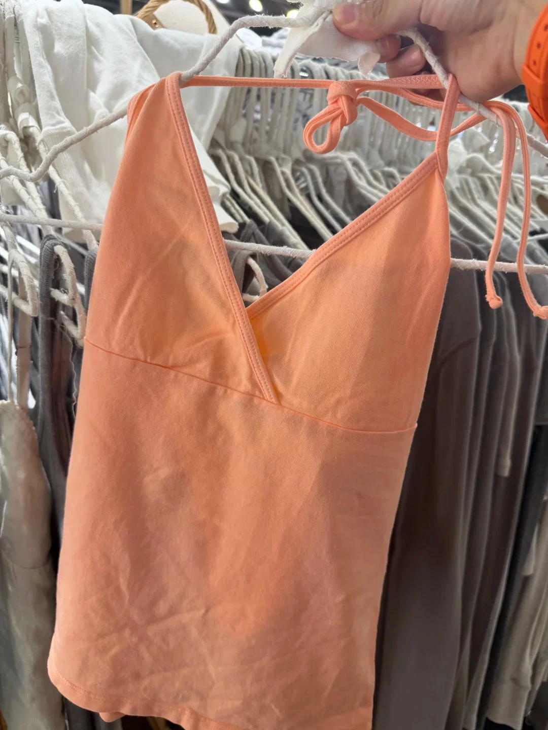 Orange Halter Tank Tops Women Simple Cross V-neck Cotton Slim Strapless Crop Tops Sweet Cute Preppy Style Backless Camisole Y2K view 4