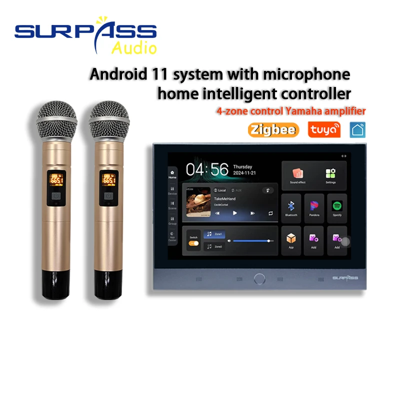 

Karaoke 4 zone control 5G WiFi Android 11 system 8x30W Bluetooth and TF card with RS485 port smart home control wall amplifier