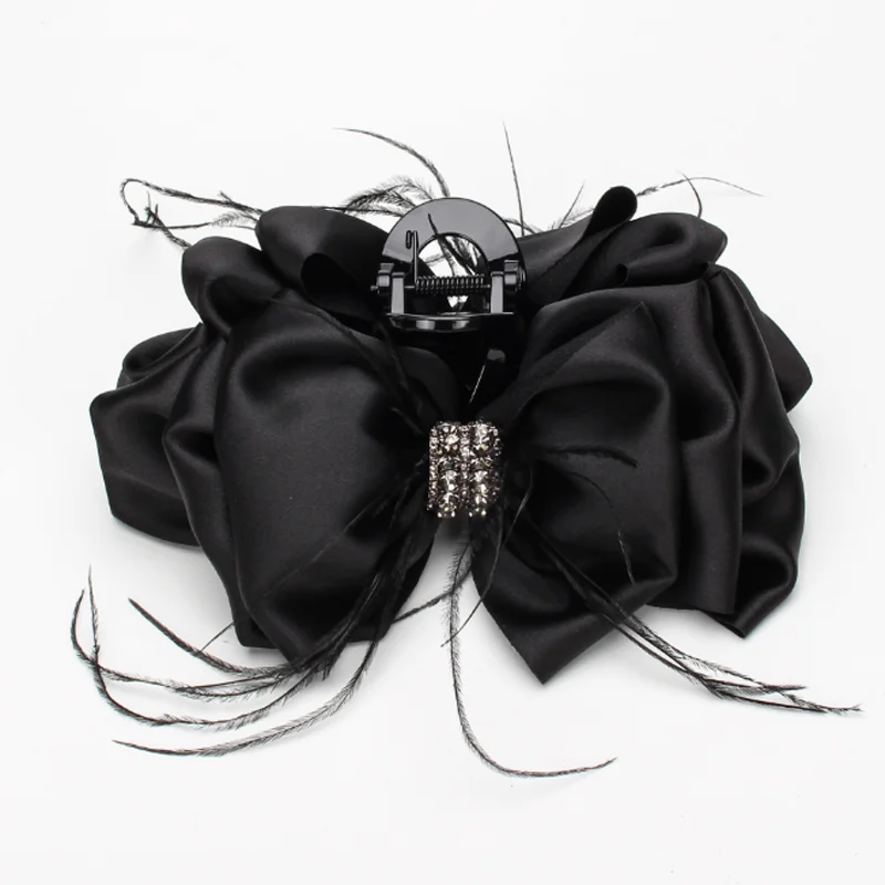 

Многослойная заколка-краб для волос с большим бантом из атласа и перьев, женский аксессуар для волос, повязка на голову