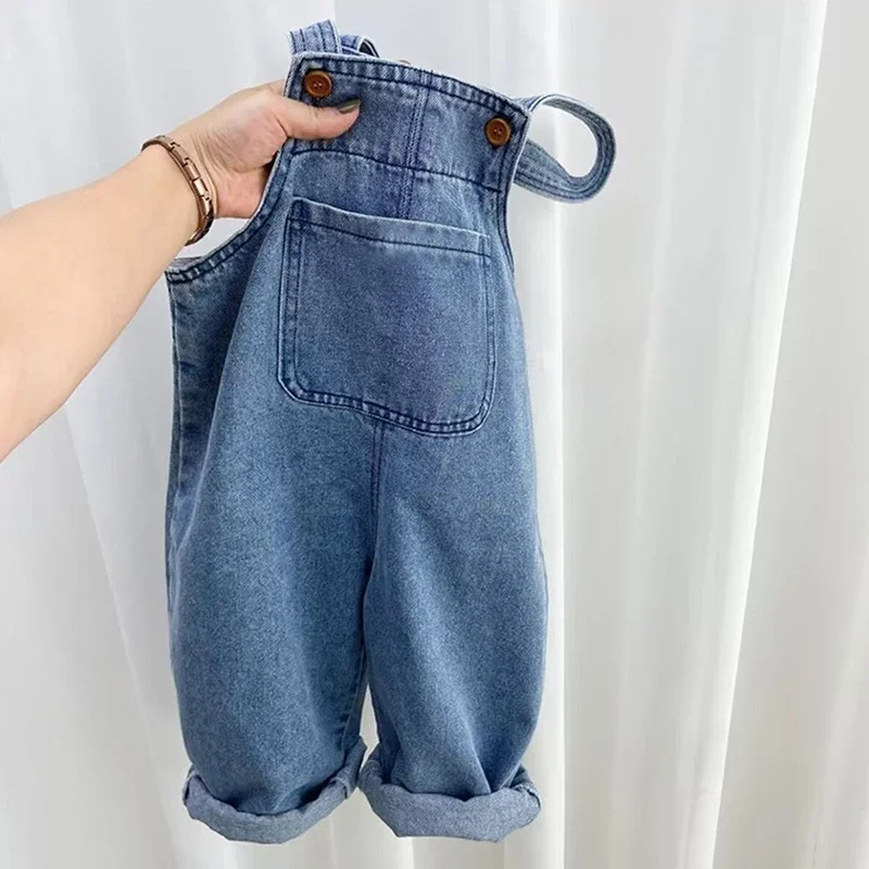 Summer Baby Trousers Solid Boys Denim Overall Kids Casual Pants Infant Girls Jeans Toddler Kids Pants Solid Jumpsuits 1-5 Years