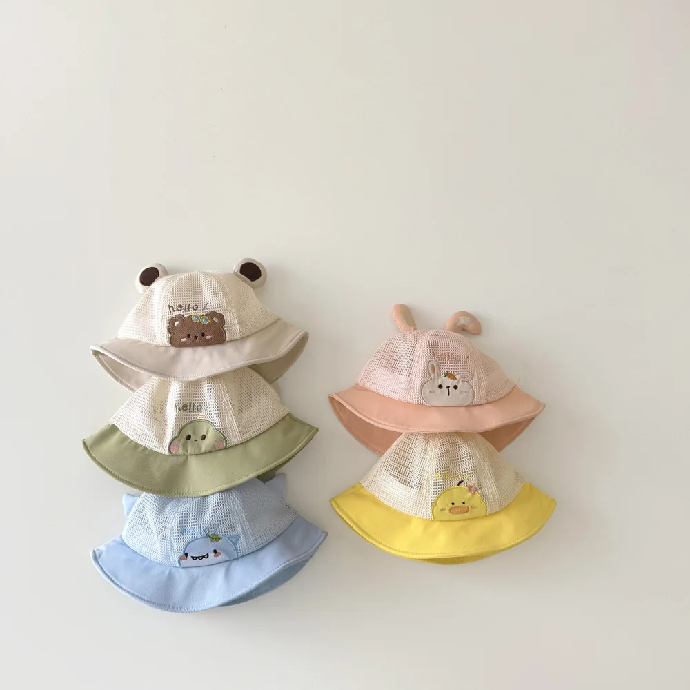 Summer Cute Cartoon Print Mesh Baby Boys Girls Sun Hat Cute Baseball Cap Sunscreen Fisherman Hat for Infants and Young Children