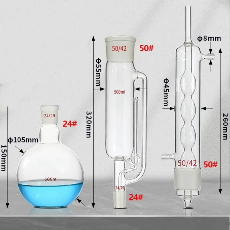 500ml Soxhlet Extractor Complete Set of Spherical Fat Extractor Experimental Extractor