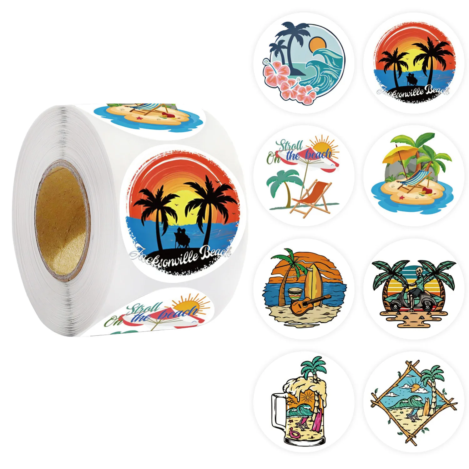 

1 Rolls 500pcs Summer Cartoon Handcrafted Decorative Gift Box with Self-adhesive Stickers for Sealing