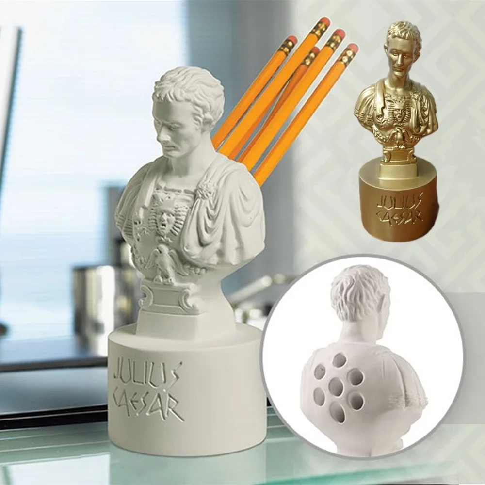 Resin Julius Caesar Statues Pen Holder Desk Office Decoration Accessoris Pencil Holder Stationery Organizer for Home Office Room