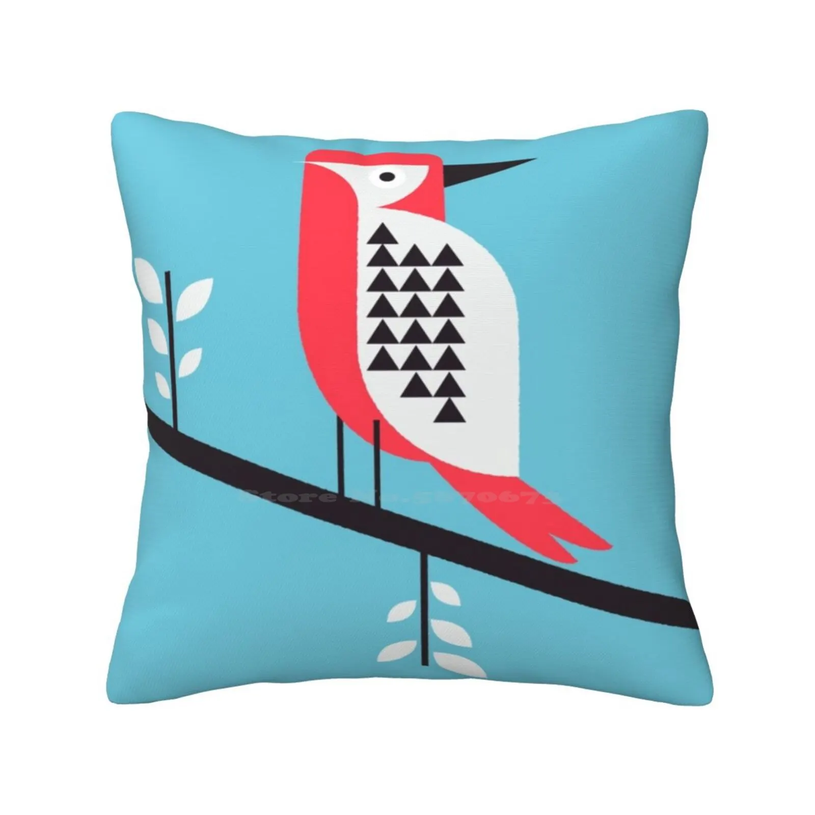 Woodpecker In Blue Funny Cute Decor Square Pillowcase Woodpecker Blue Bird