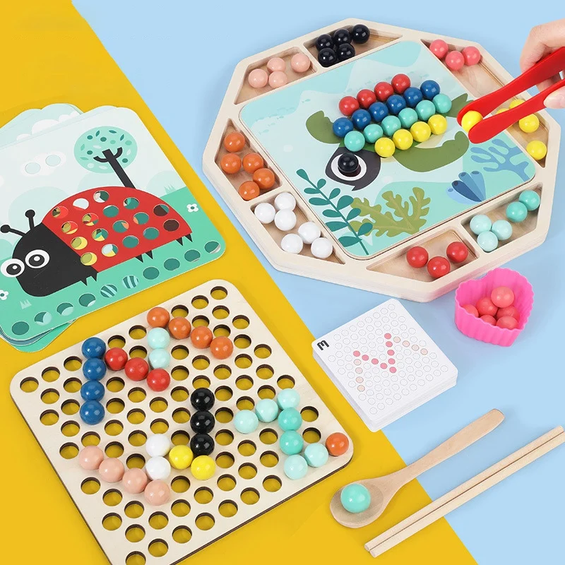 Kids Clip Bead Board Vroeg onderwijs Houten puzzel Speelgoed Leren Sorteren Stapelen Voorschoolse speelgoed voor jongens en meisjes