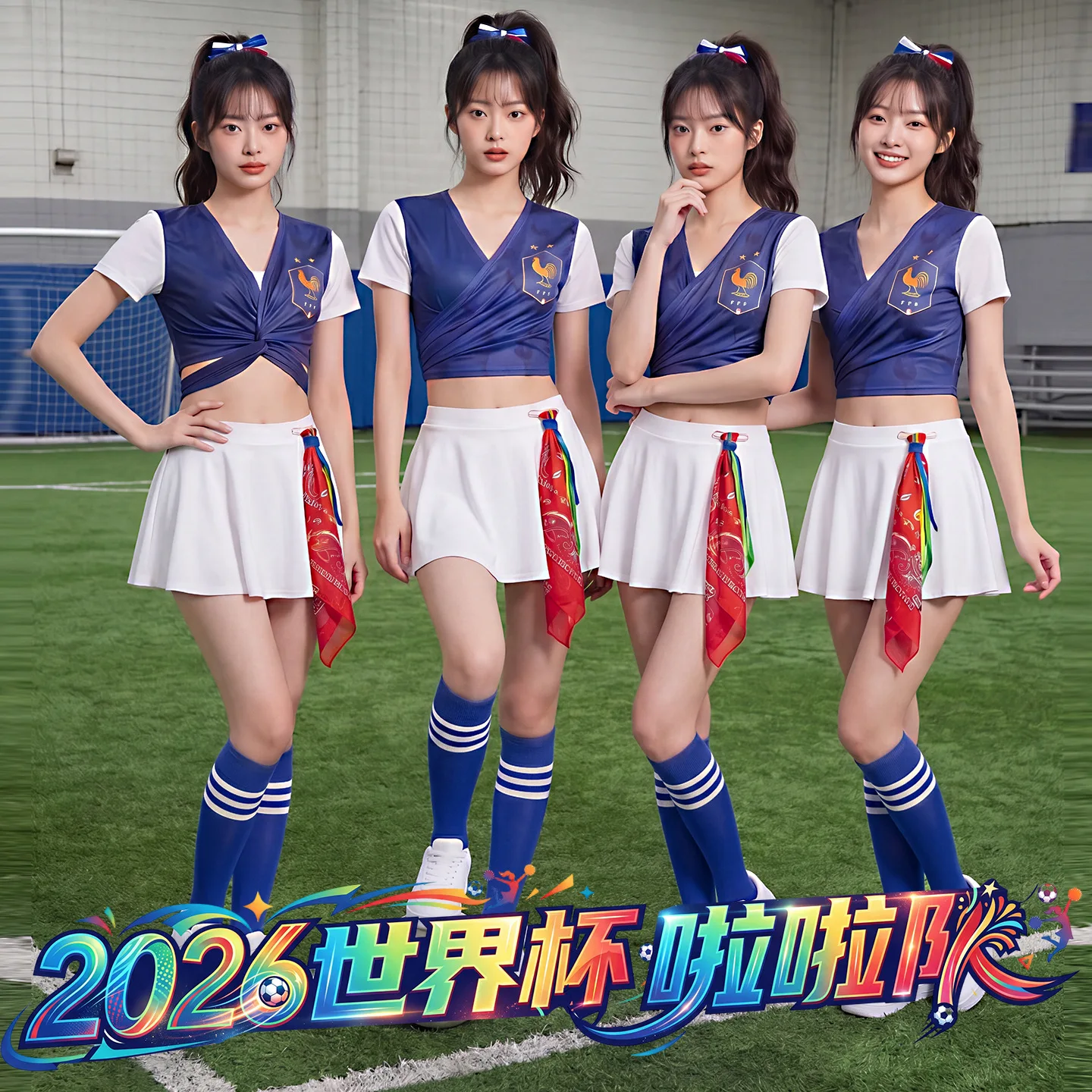

2026 France Cheerleader Outfit Women Soccer Fan Skirt set Jazz Dance Costume Stage Performance Kpop Dress Adult Female