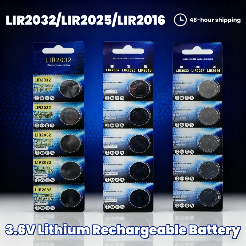 

3.6V Rechargeable Button Batteries LIR2032 LIR2016 LIR2025 - High Capacity 500 Cycles Eco-Friendly for Various Electronics Devic