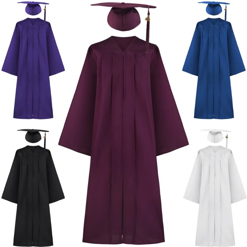 

Academic Graduation Gown Cosplay Costume Bachelor Master PhD Degree Robe with Cap Tassel for School Stage Performance Adult Size