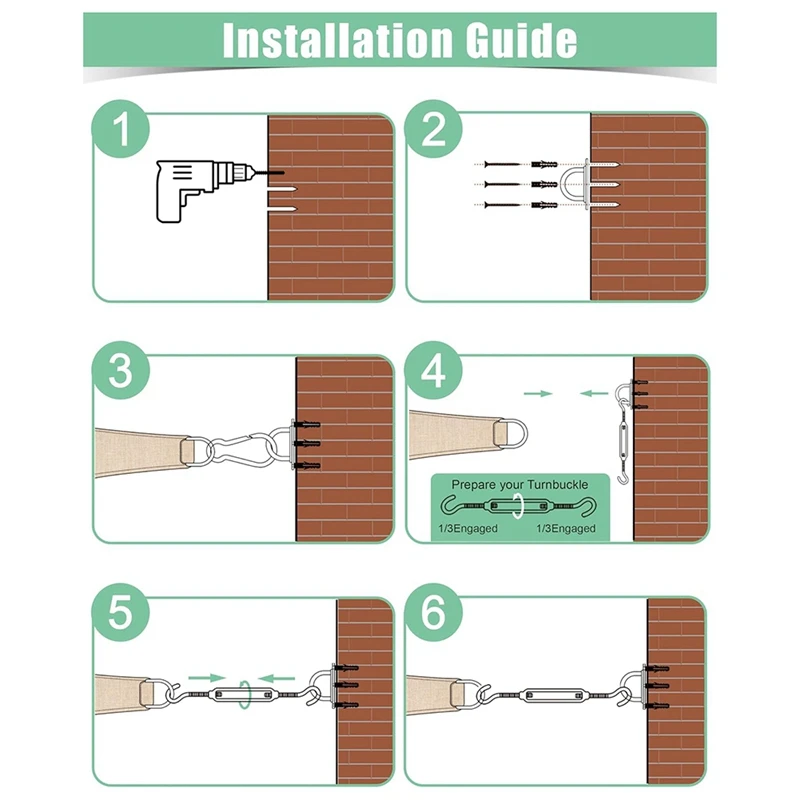 Shade Sail Hardware Kit, Kit de Instalação para Pátio Jardim Piscina, M6, 42 peças