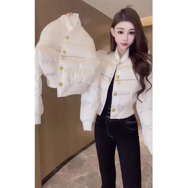 Women Fashion Design Single-breasted Stand-up Collar Long-sleeved Cotton Jacket Jacket Winter New Premium Top Down Jacket Women