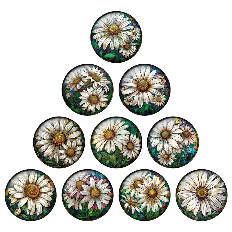 24pcs/lot Fashion Lovely Daisy Illustrations 8mm/12mm/20mm//25mm Round Photo Glass Cabochon Demo Flat Back Making Findings H304