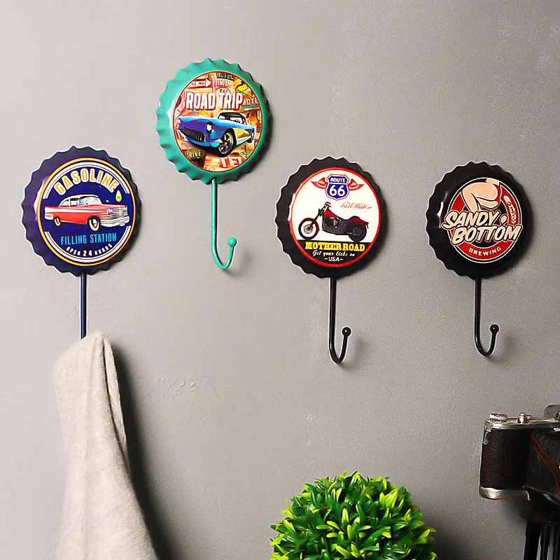 Cafe Wall Hooks Decorative Bar Decoration Hook Retro Beer Bottle Iron Hanging Coat Hanger Cute Home Decor Bar Accessories