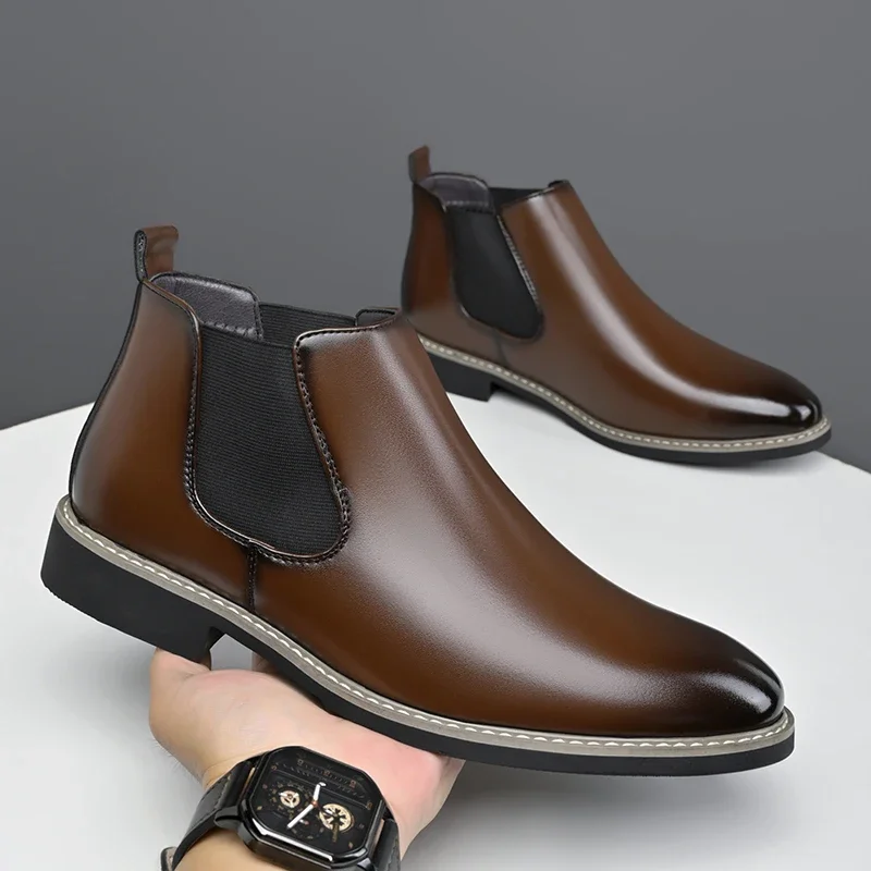 Men Retro British Chelsea Ankle Boots Spring Autumn 2026,Polished Color Large Size Non-slip Durable Fashion Casual Leather Boots