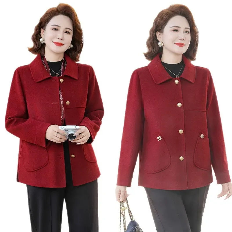 

Trendy Double-Faced Wool Short Windbreaker for New Moms Autumn Spring Seasonal Wear for Middle-Aged Elderly Women