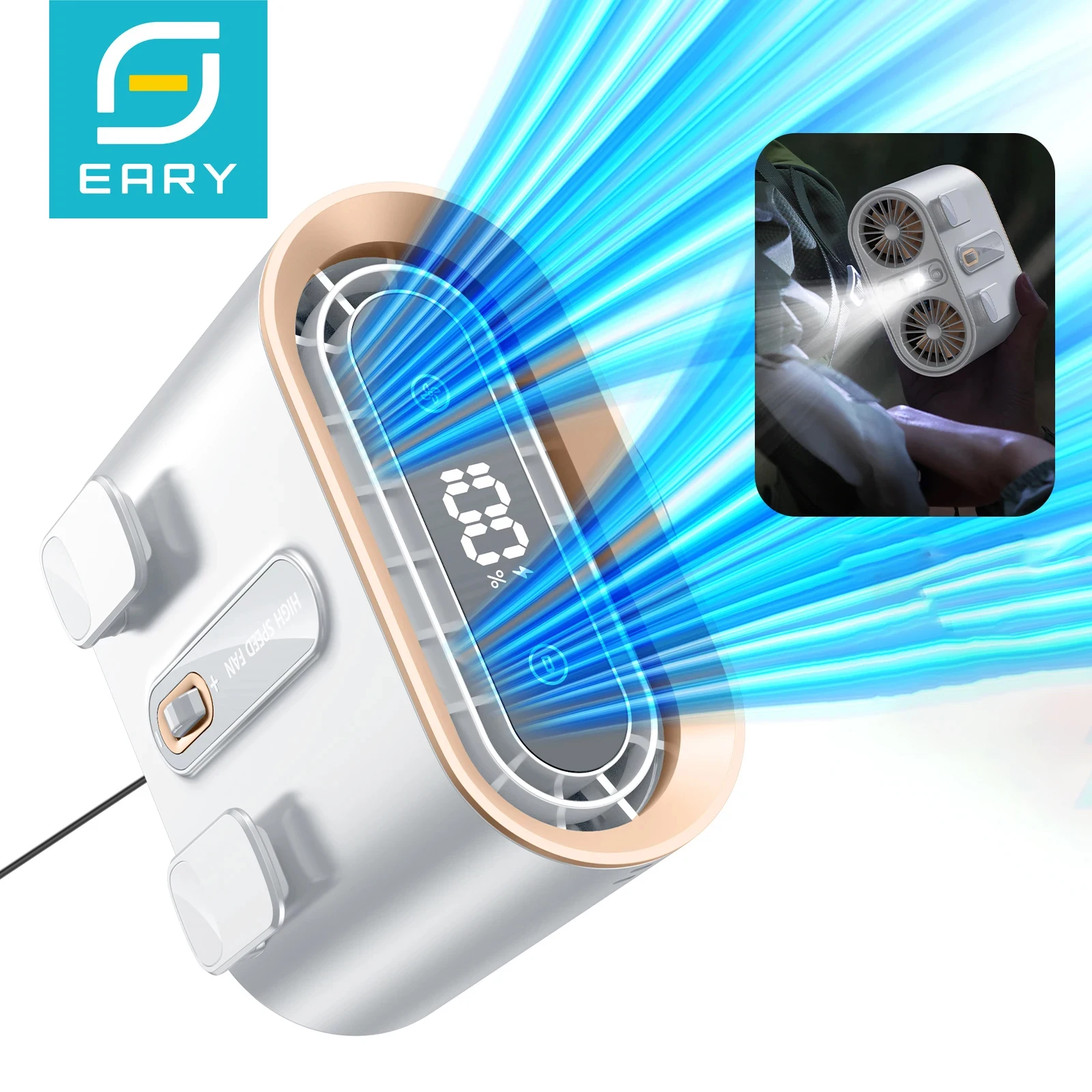 

Eary Mini Waist Fan 6000mAh 100 Speeds Strong Airflow Portable Wearable Clip On Fan Belt Fan Fit for Outdoor Farm Travel Fishing