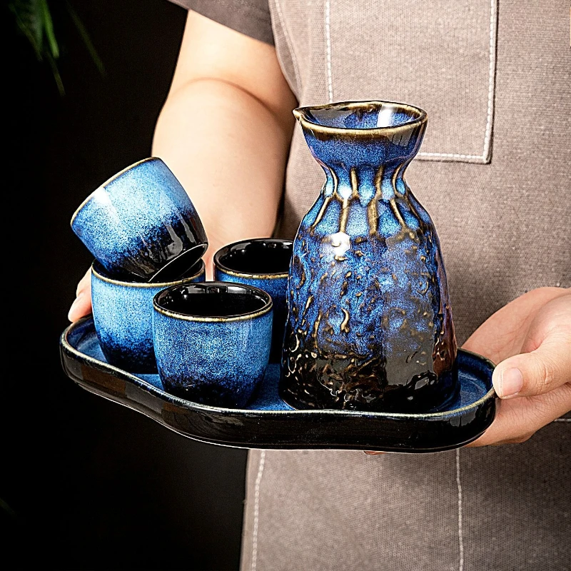 japanese-style-sake-set-ceramic-retro-sake-cups-restaurant-baijiu-liquor-utensils-household-kitchen-wine-cup-with-storage-tray