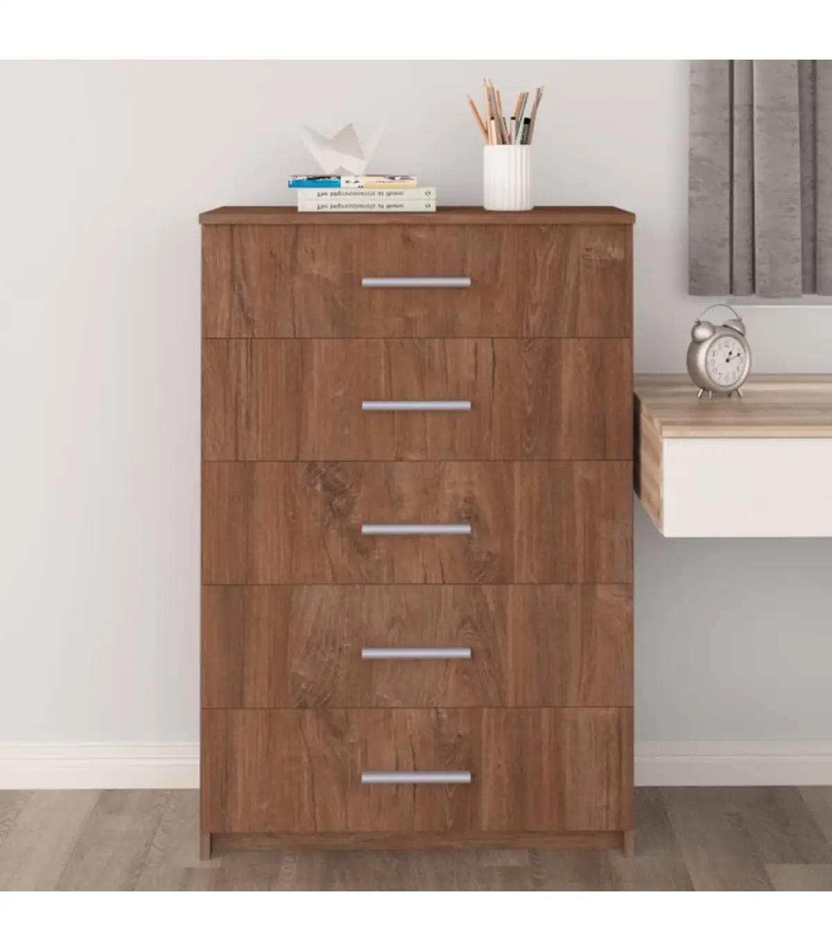 Comfortable chipboard drawers brown oak 71x35x108 cm