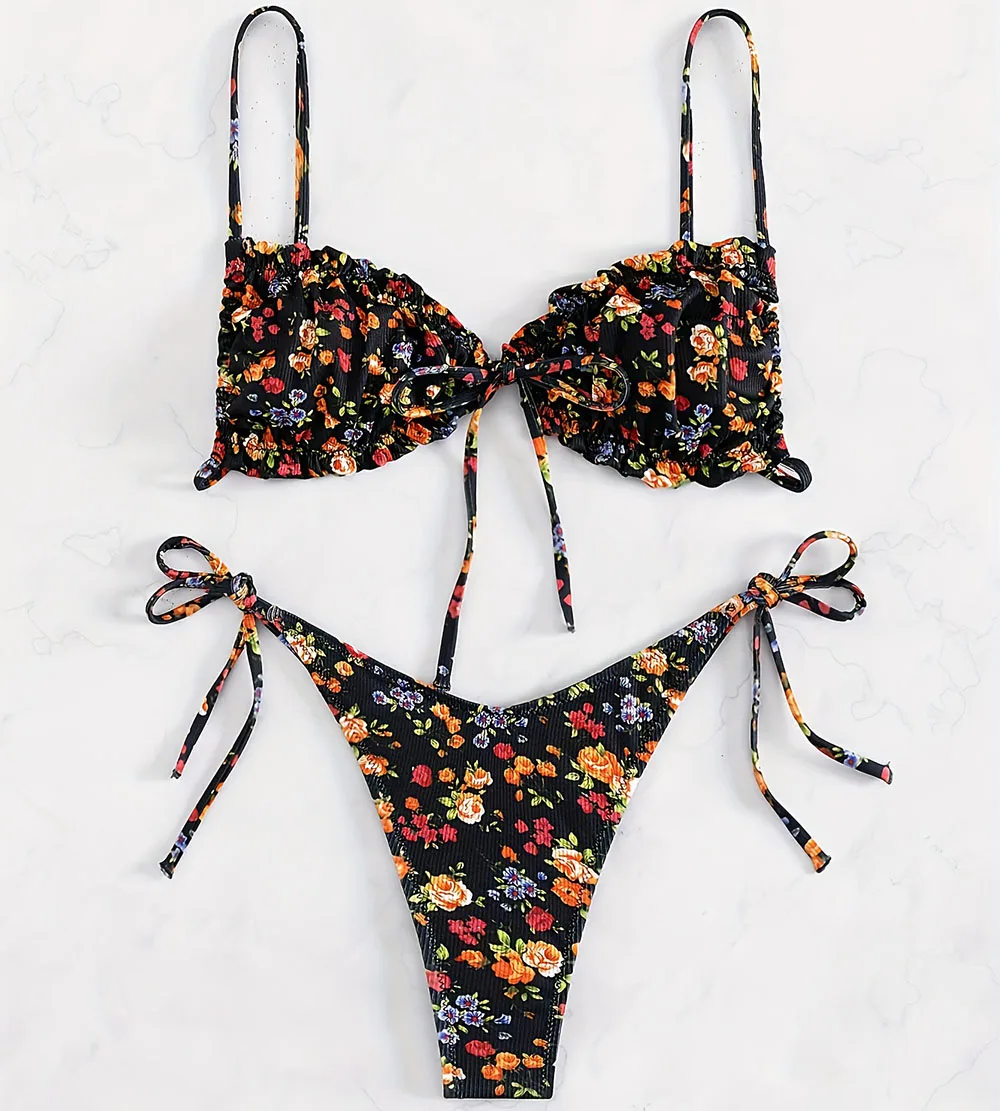 

Sexy Floral Print Push Up Bikini Sets Women Swimwear Two Pieces Swimsuit Low Waist Bather Beach Bathing Suit Summer 2025 New