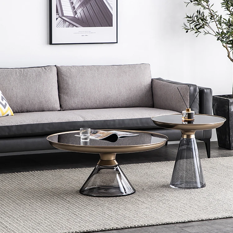 Glass Modern Luxury Coffee Table Set Stainless Steel Modern Round Black Glass Top Oval Coffee Table