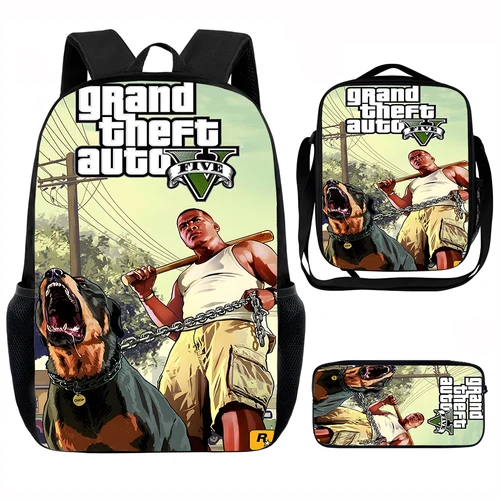 Mochila escolar para niños Game G-grand T-theft A-auto con bolsas para el almuerzo, bolsas para lápices, mochilas escolares para niños y niñas, el mejor regalo
