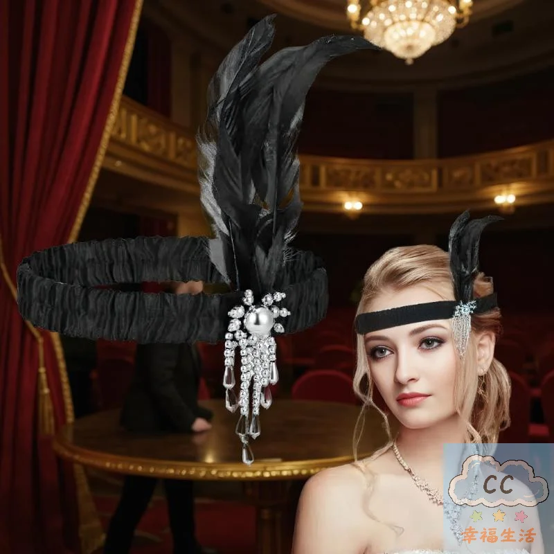 إكسسوار شعر على الطراز العتيق، عصابة رأس للحفلات مطرزة باللون الأسود مستوحاة من عشرينيات القرن العشرين، غطاء رأس آرت ديكو للحفلات والمناسبات ذات الطابع القديم #4