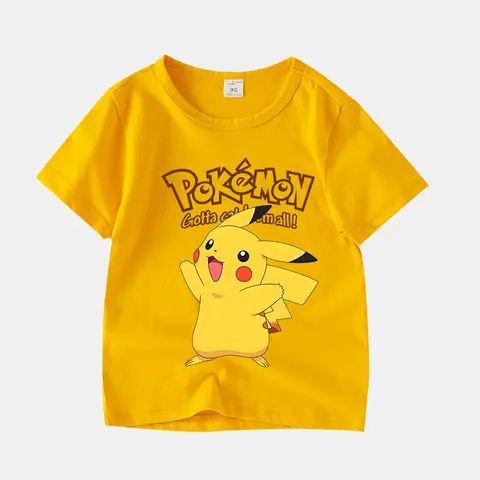 Pikachu-tryckt t-shirt i ren bomull för pojkar och flickor, kawaii högkvalitativ bekväm tecknad familjesommartopp 8 best sales Pikachu T-shirt - №6